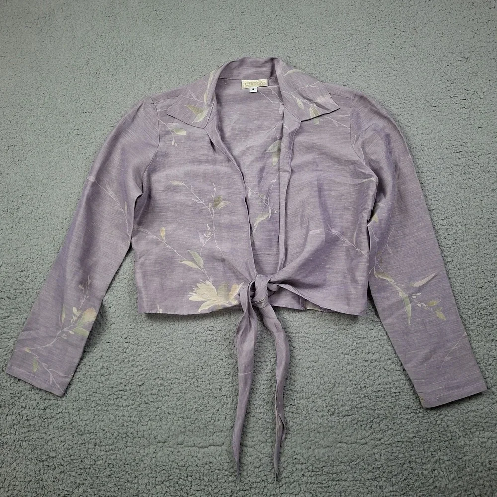Vintage Cache 100% Silk Tie Front Wrap Top Kimono Jacket Floral Sz 4 Cosplay